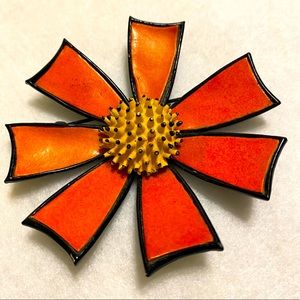 Vintage Orange Flower Pin - Very Mid Century Style
